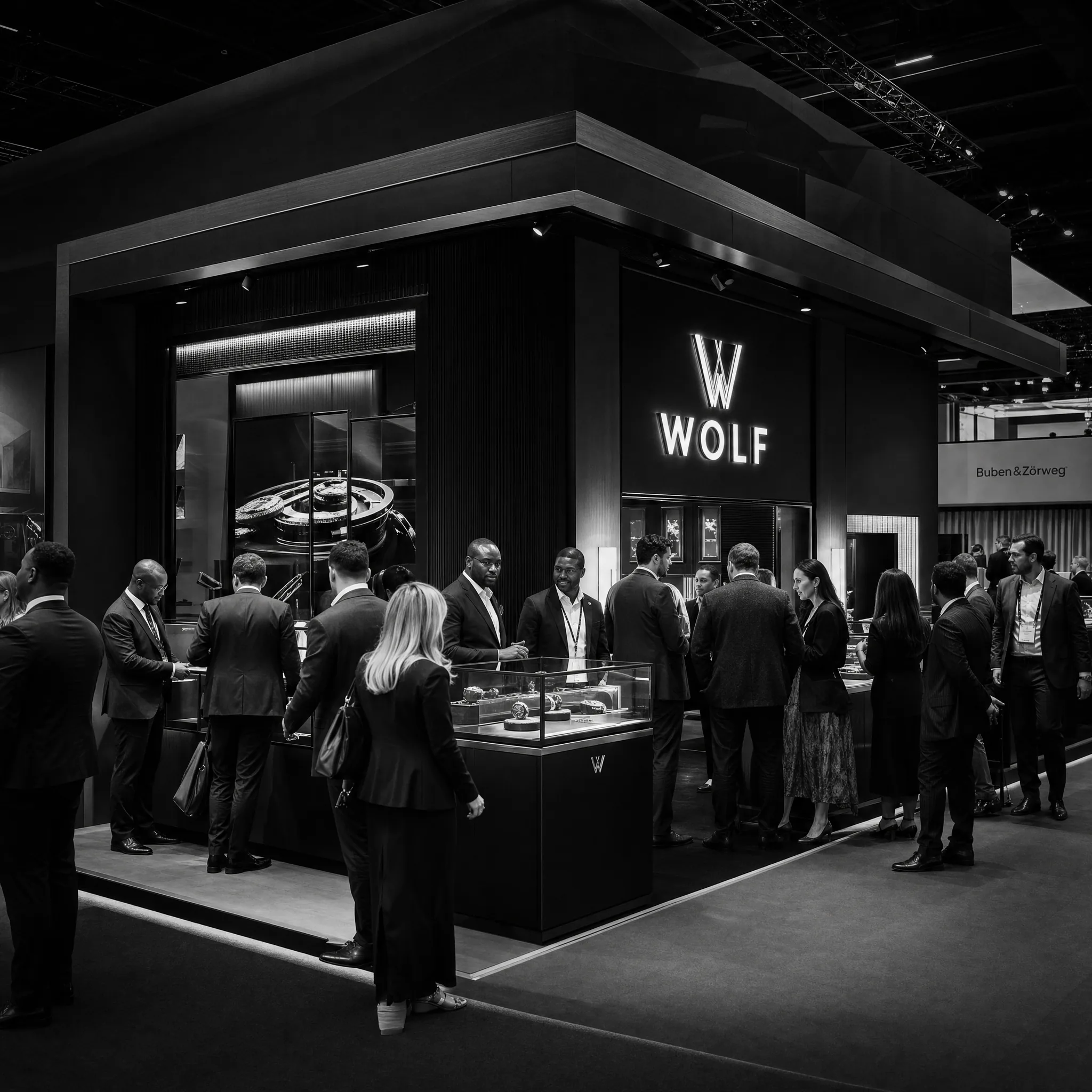 Heritage display — full booth with brand sign and queue